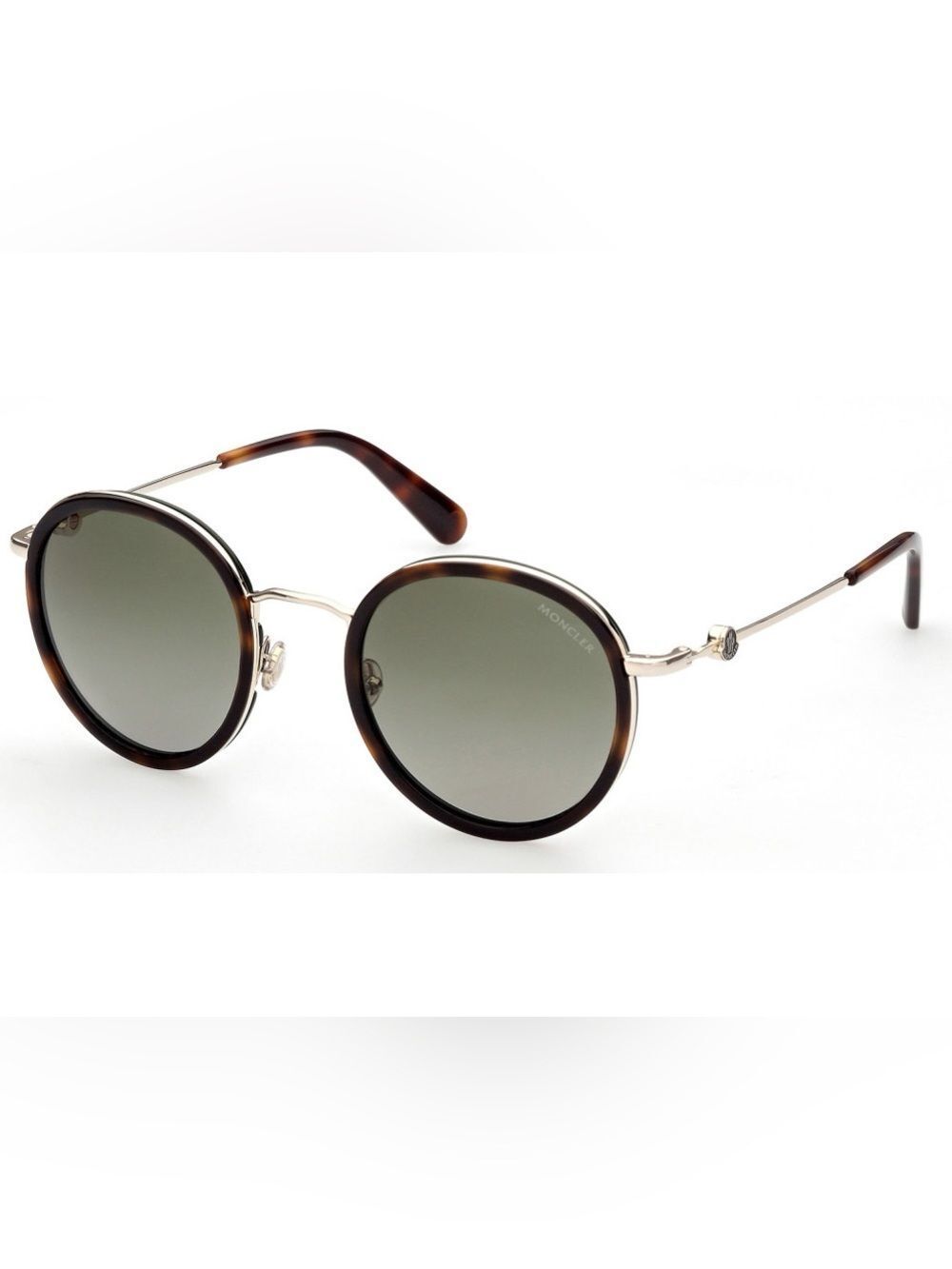 Moncler ML0195 Sunglasses 56R Havana Dark Green Pale Gold Temples Polarized